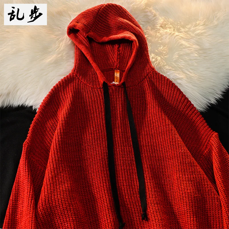 

Японский вязаный свитер-худи оверсайз для мужчин: теплый, свободный, в уличном стиле, с длинными рукавами, на молнии, цветной