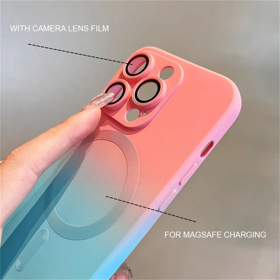 Luxury Gradient Contrast Silicone For Magsafe Case For iPhone 15 14 13 12 11 Pro Max Lens Protector Wireless Charging Cover TPU image 4