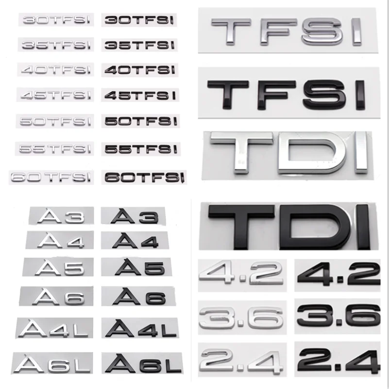 

3D ABS Black Silver A1 A3 A4 A5 A6 A7 A8 A4L A6L A8L Q2 Q2L Q3 Q3L Q5 Q5L Q7 Q7L TFSI TDI Car Emblem Rear Sticker Badge