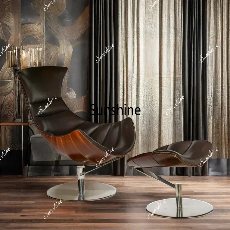 High Quality Indoor/Outdoor Home and Hotel Lounger Chair Wood and Leather Fabric with Living Room Seating Accent  FT