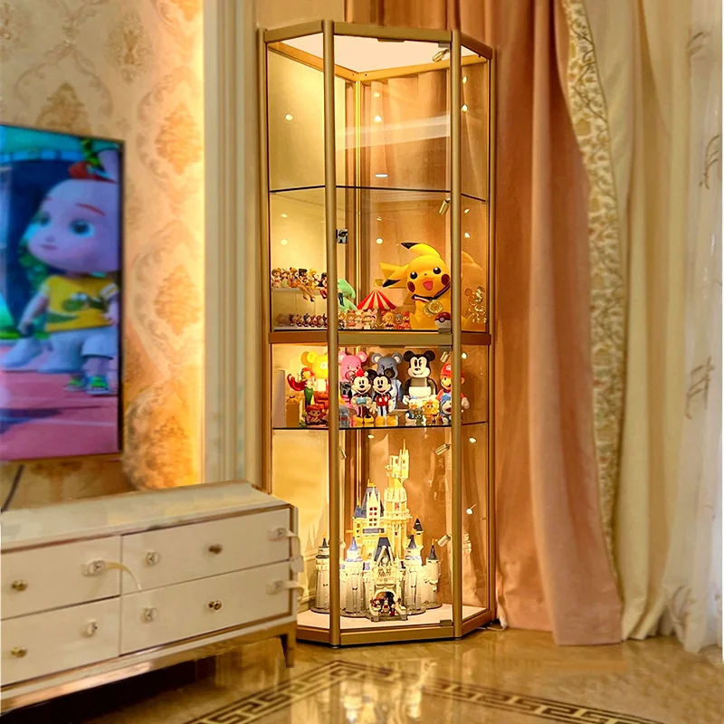 Corner display cabinet glass gift jewelry figure model cosmetics red wine Lego triangle display cabinet shelf