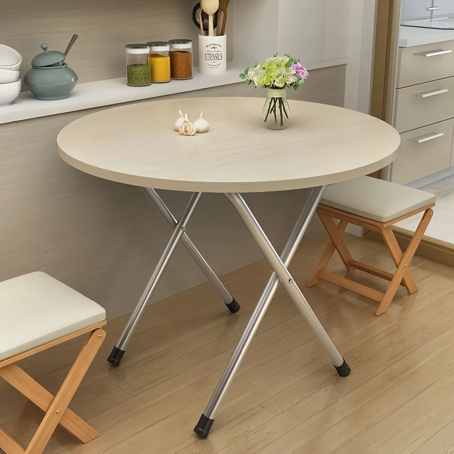 Folding Small Apartment Dining Table Outdoor Stall Table Round Table Dormitory Small Can Be Stored