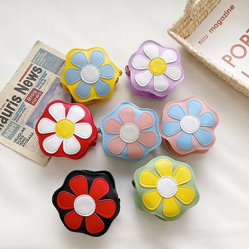 

PU Leather Colorful Flower Kids Crossbody Bag Cute Girls Shoulder Messenger Bag Adjustable Strap Children's Small Coin Purse