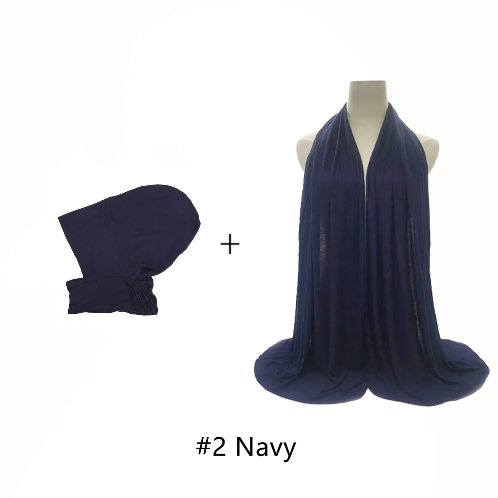 

Modal Soft Breathable Elastic Underscarf Inner Cap with Matching Scarf Set Jersey Hijab Muslim Women Headscarf Shawl Wrap Cover