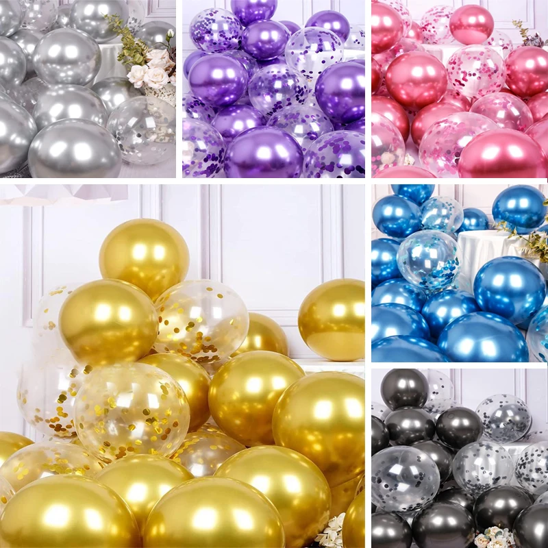 

10/20/50pcs 12inch Chrome Confetti Metal Balloon Happy Birthday Party Decorations Adult Kids Baby Shower Wedding Globos Supplies