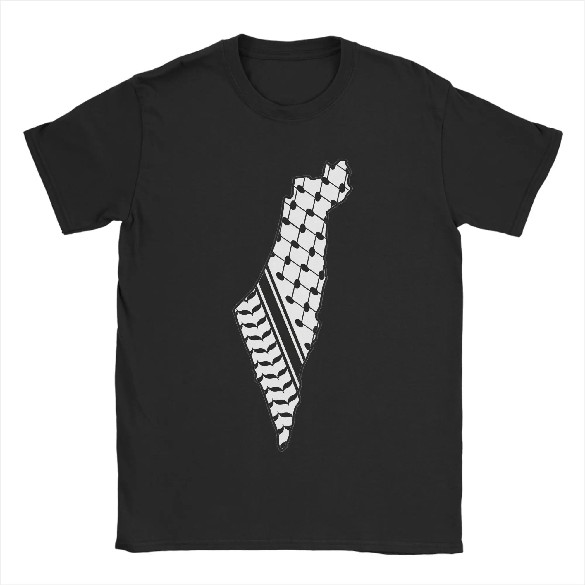 Men's Keffiyeh Palestine Map T Shirt  100% Cotton Clothing Humorous Short Sleeve Round Neck Tees Plus Size T-Shirts