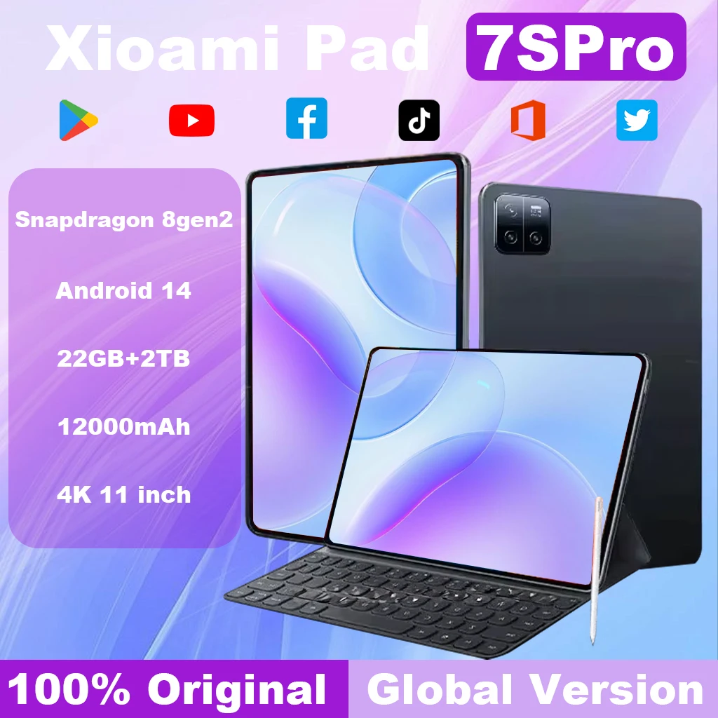 2025 new7s pro original edição global tablet pc pad snapdragon 8gen2 hd 4k 22gb + 2tb android 14 5g tablet com sim duplo wifi