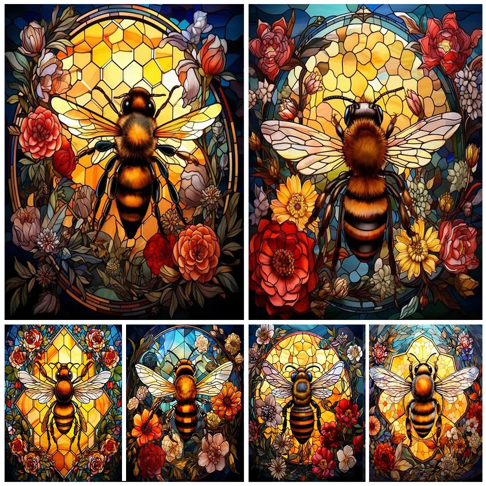 

5D Stained Glass Flower Bee New Arrival Diamond Painting Insect Series Diy Full Diamond Mosaic Embroidery Sets Home Decor Arts