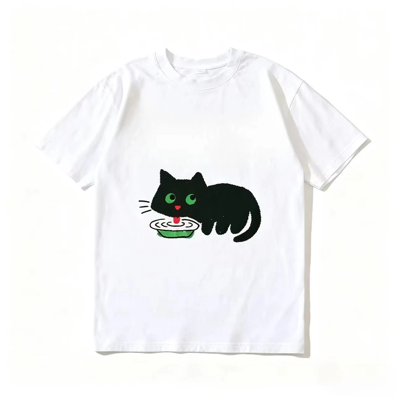

Cute Cat Drinking Water Creative Drawing T-shirts for Summer T-shirts Girls Boys Fashion Clothing Funny T-shirt Unisex