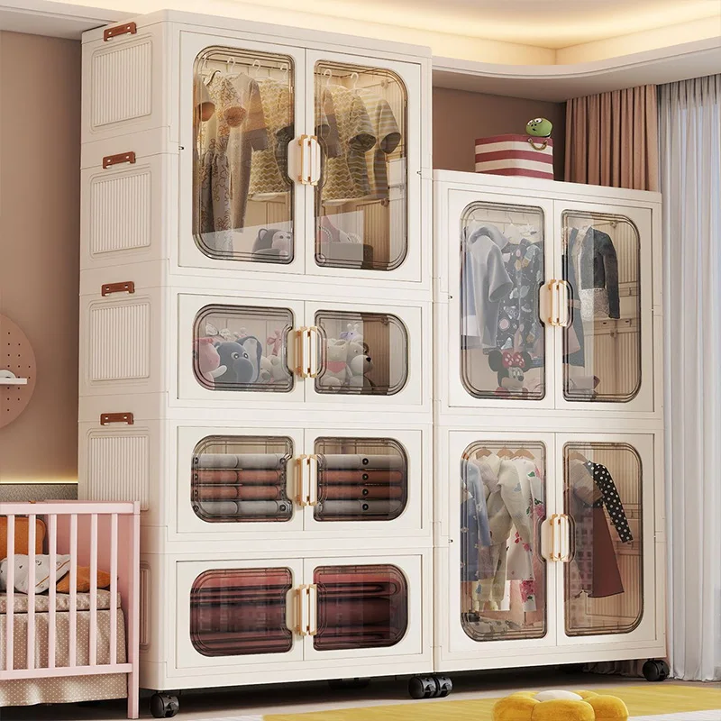 No-Install Foldable Baby Wardrobe – Multilayer Toy Storage Cabinet for Living Room & Bedroom, Space-Saving Clothes Organizer