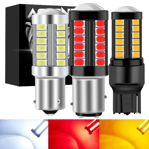 Bombilla LED trasera de freno para coche, luz de señal DRL de marcha atrás, 12V, 24V, 1156 BA15S P21W 1157 P21/5W BAY15D BAU15S PY21W T20 7443 7440 3157, 2 uds.