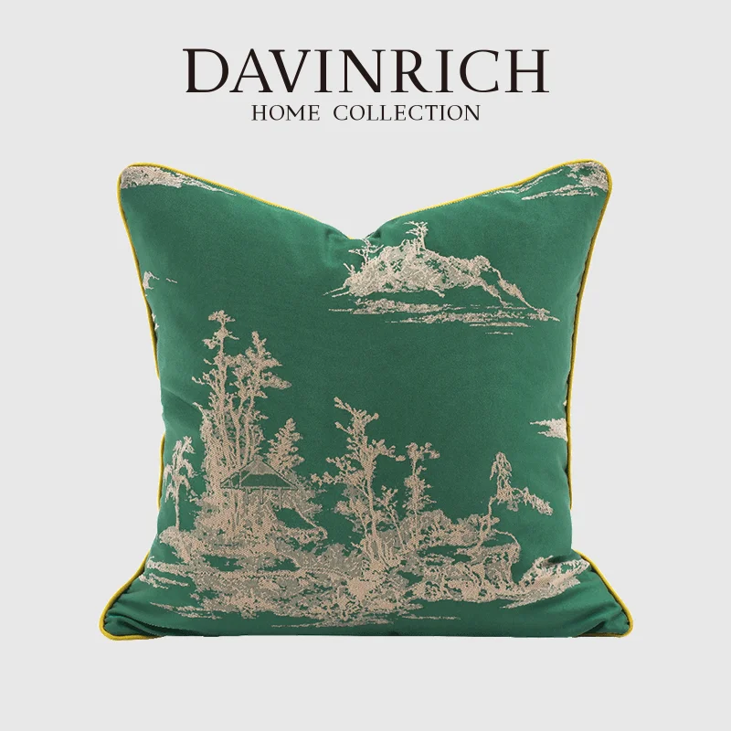 DAVINRICH Chinese Landscape Jacquard Throw Pillowcase Oriental Artistic Conception Decorative Accent Cushion Cover Fast Shipping