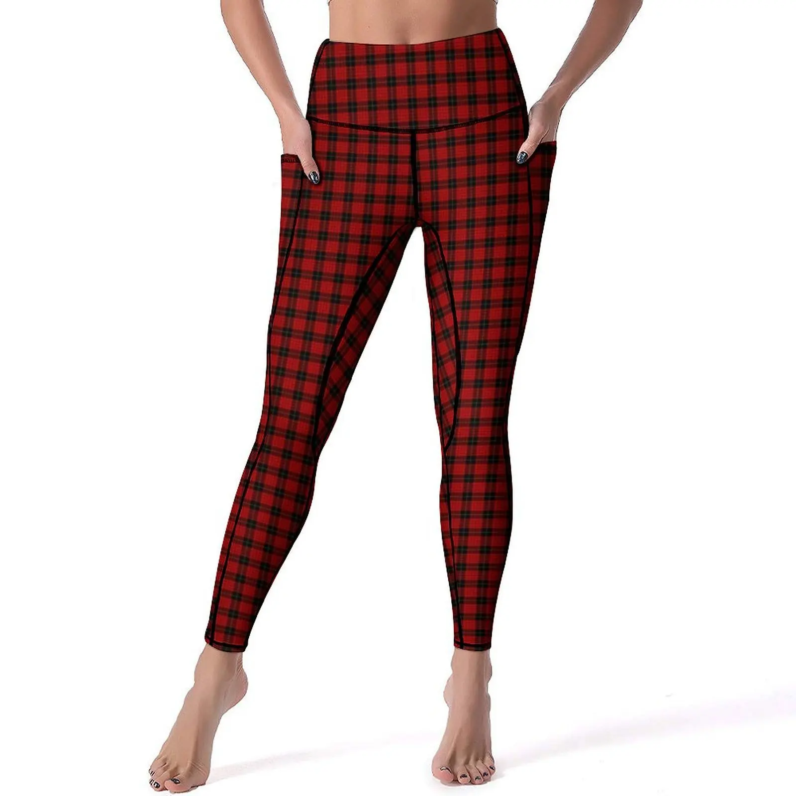 

Black Red Plaid Leggings Sexy Checkerboard High Waist Yoga Pants Vintage Stretch Leggins Women Custom Workout Sports Tights