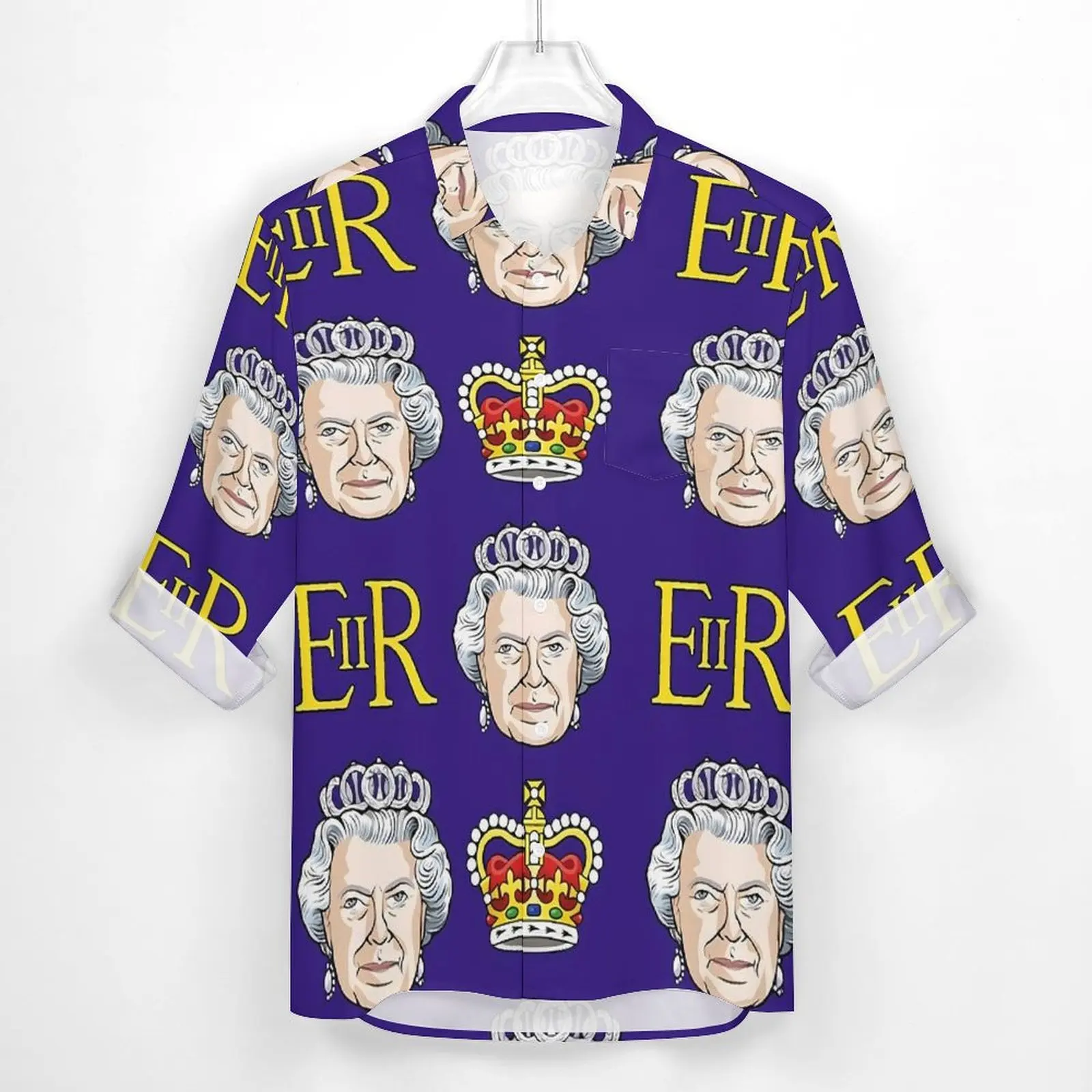 Queen Elizabeth II Casual Shirts Mens Great Britain Shirt Long Sleeve Trending Aesthetic Blouses Autumn Custom Top Plus Size