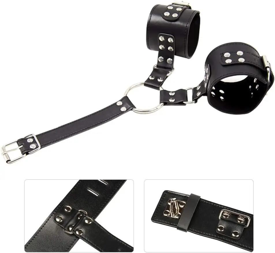 Kit de restrições pescoço para pulso conjunto bondage couro bdsm colar ajustável adulto sm kit para casal por sexbaby