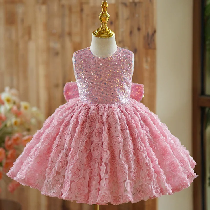 

New Girl's Dress Wedding Flower Girl Elegant Evening Dress Sequin Sleeveless Fluffy Dress Birthday Party Girl Princess Dress