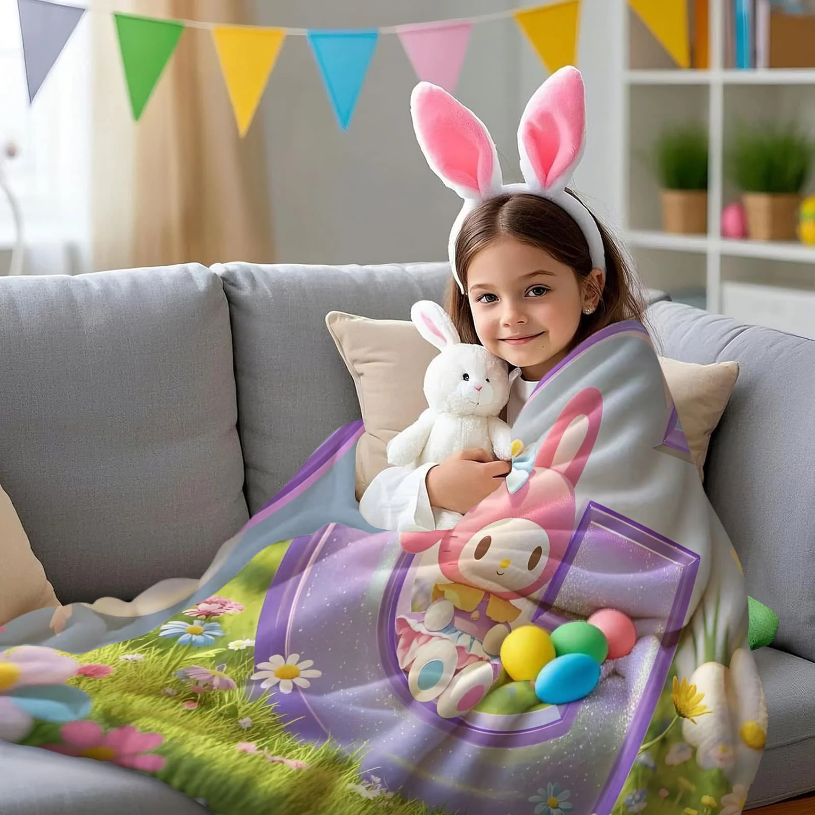 أرنب الأذن شخصية حرف G حقل زهرة بطانية قطيفة-غريب الأطوار لامعة Kawaii لينة رمي ل أريكة سرير ديكور المنزل هدية #5