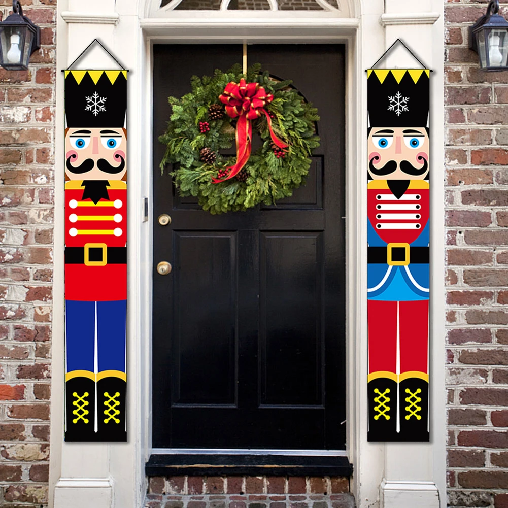 2 Pcs Christmas Front Porch Banners Xmas Soldier Model Banner Xmas Decoration Holiday Hanging Banner Christmas Front Door Banner