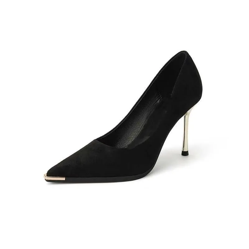 Black High-heeled Shoes Women\'s Fine-tipped Spring-autumn New-style Sequins Crystal Wedding Shoes Pointed-toe Sexy Shoe