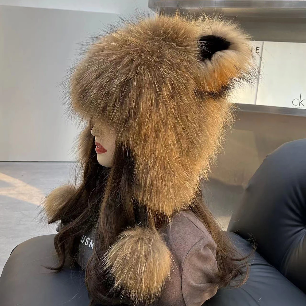 Natural Fur Raccoon Fashion Female Cap WOmen Double Layer Knitted Hat Breathable Comfortable Outdoor Travel Brimless Russian hat