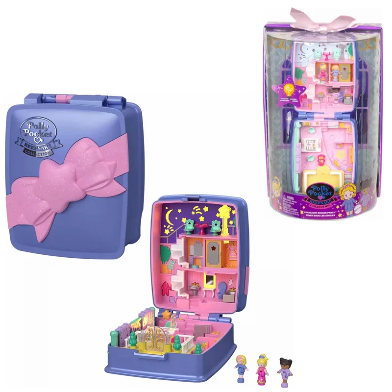 Polly Pocket Collector Compact with 3 Micro Dolls Heritage Keepsake Collection Starlight Dinner Party Toy for Children