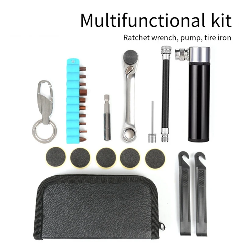 Hot Bicycle Repair Tools Ratchet Socket Wrench Tire Pry Pump Multi-Function Tool Kit Accessories