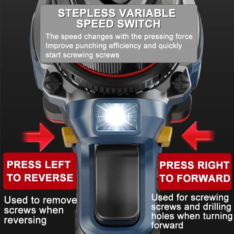 WIDEEP 70N.m 16.8V Brushless Cordless Drill Self-locking Chuck Electric Screwdriver 20+1 Torque Settings 2-Speeds Power Tools