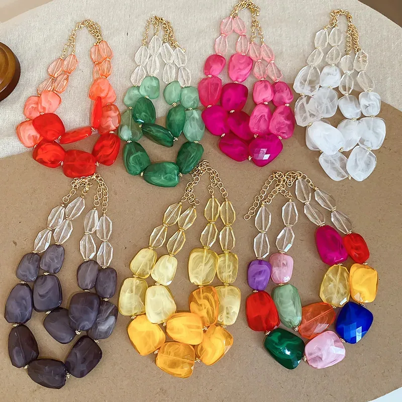 

Irregular Acrylic Beaded Double-layer Necklace for Women Dopamine Exaggerated Clavicle Chain Personality Holiday Accessories