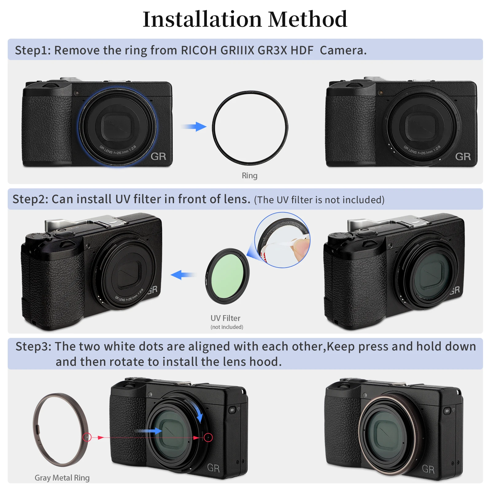 Haoge RRC-GR3XG Dark สีเทาโลหะตกแต่งแหวนสำหรับ RICOH GR3X/GRIIIX กล้องแทนที่ GN-2