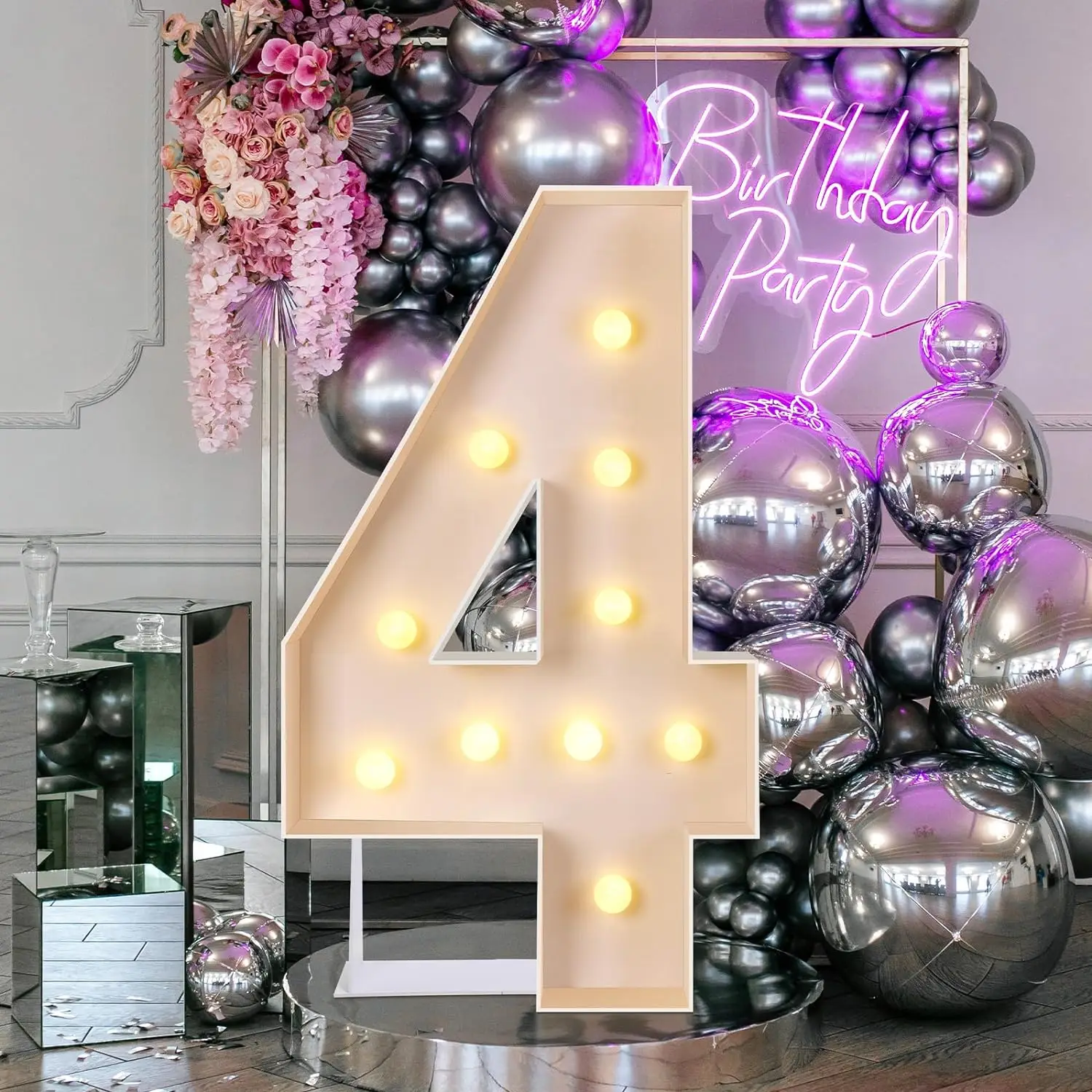 3.3FT DIY Marquee Light up Number Warm Light Mosaic Number Foam Board Frame Number 16th 18th 50th for Birthday Party Decor 100cm