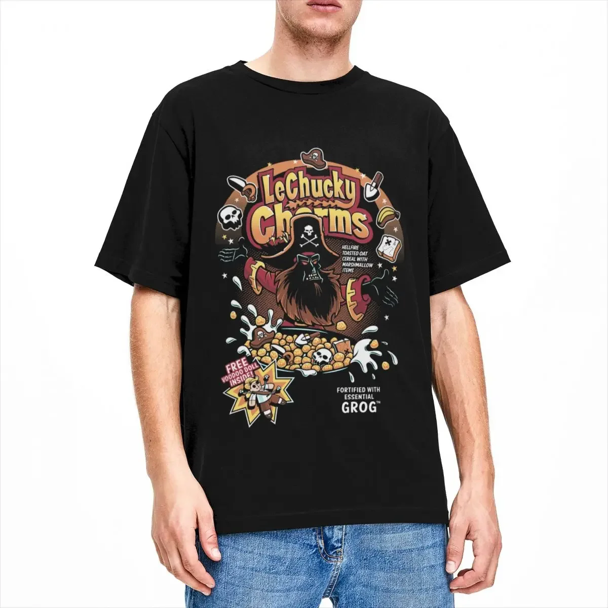 Men T-Shirts Monkey Island Game Guybrush Threepwood Merch Vintage Pure Cotton Shirt Round Collar Clothing Plus Size style tops