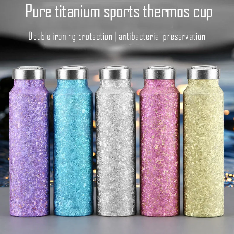 Double Layer Pure Titanium Sports Thermos Cup With Portable Handle,Antibacterial Preservation Vacuum Flasks,,Water Bottle, 500ml