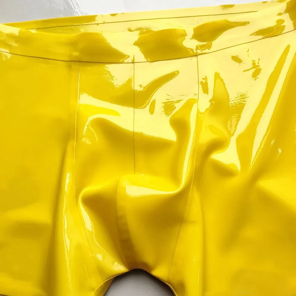 

Mens Sexy Bright Pure Natural Latex Low-waist Pouch Shorts Waterproof Smooth Tight Elastic Underpants Erotic Boxer Underwear