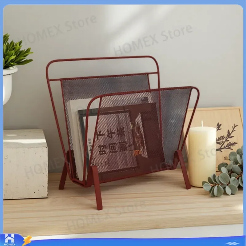 Metal Newspaper Rack Magazine Holder Vertical Wrought Iron Bookshelf Display Stand for Brochures Books Home Office Storage