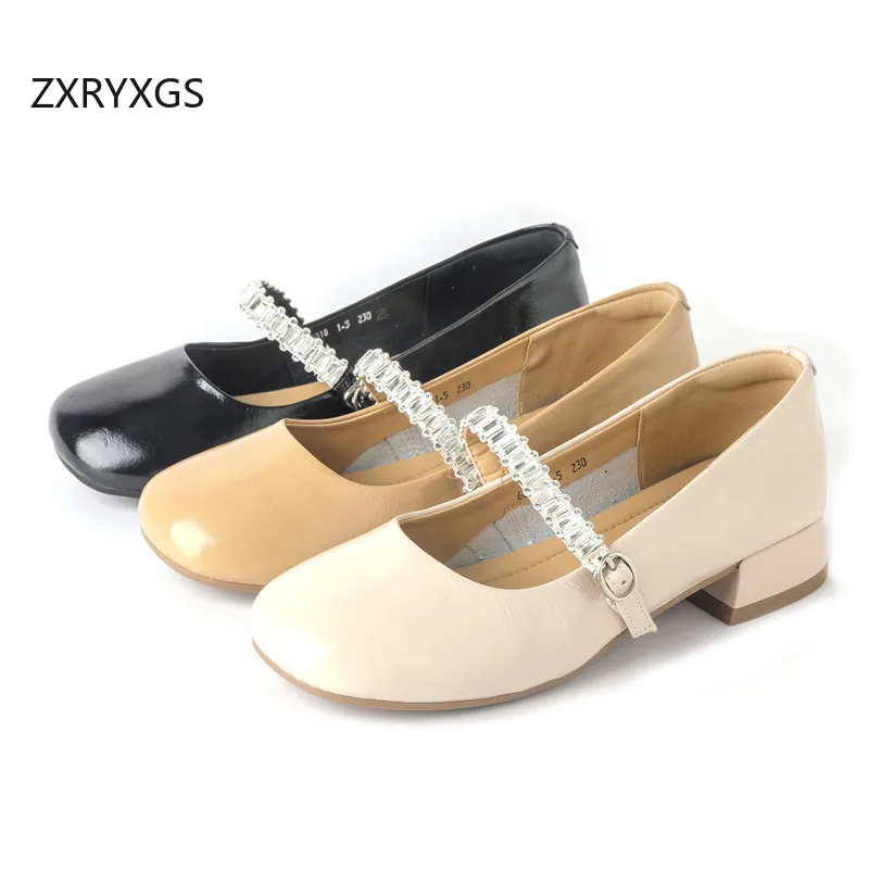 ZXRYXGS مزاجه أنيقة جلد البقر النساء حقيقية أحذية من الجلد كعوب منخفضة 2025 حجم كبير مكتب مأدبة أحذية الموضة المد
