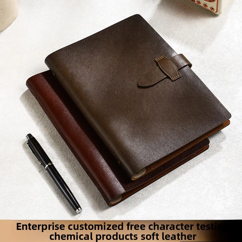 A6 A5 B5 Genuine Leather Loose Leaf Notebook, Refillable Business Journal with Buckle Closure, 100 gsm Paper, 80 Sheets, Gift
