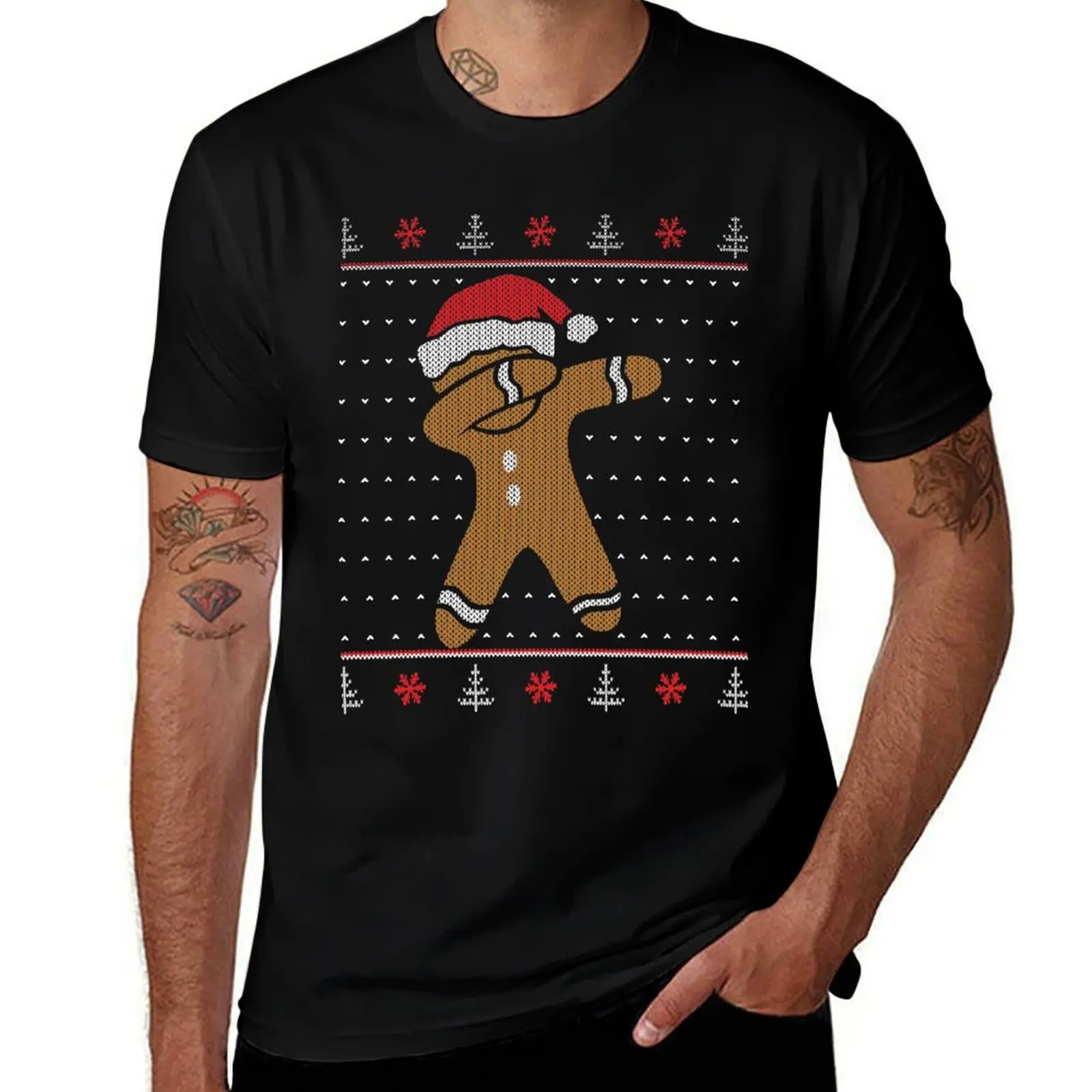 

Ugly Christmas Sweater: Dabbing Gingerbread Man T-Shirt Plus Size Summer Short Sleeve T-Shirt