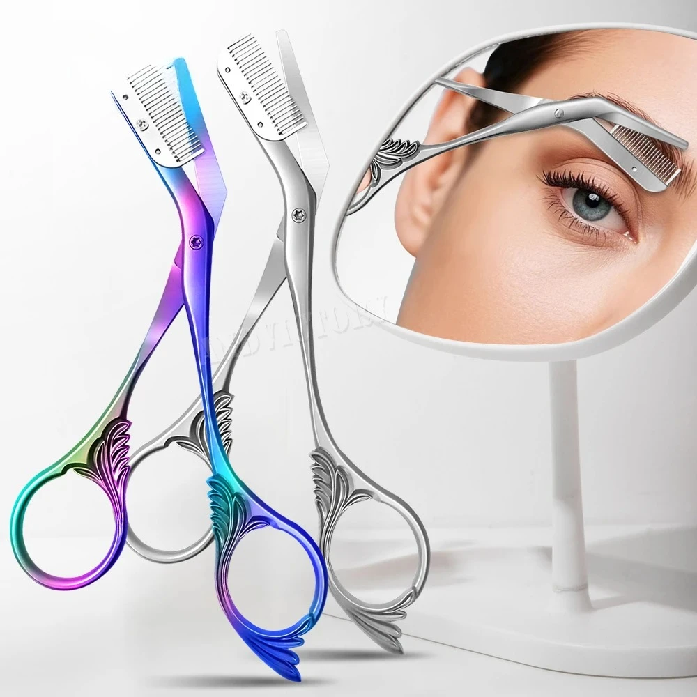 1 Stück Augenbrauenschere mit Kamm, Edelstahl-Augenbrauenschneider für Damen und Herren, Präzisions-Augenbrauenschere mit zwei Designs