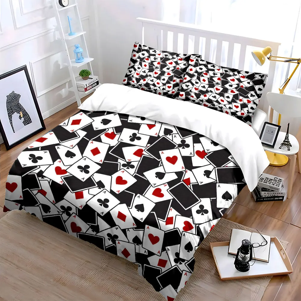 Stacked Playing Cards Scene Duvet Cover Set with 3D Printing Design Soft Polyester Bedding Set All-Season Comfort for gifts