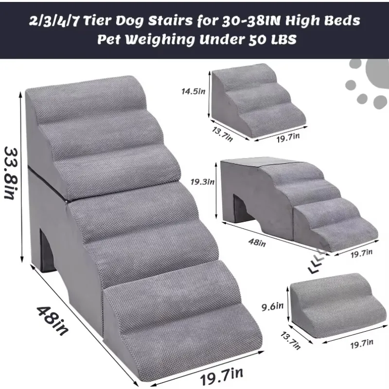 Dog Stairs for Small Large Dogs for High Beds 15-42IN, Pet Stairs/Steps for Old Dogs Cats, Grey