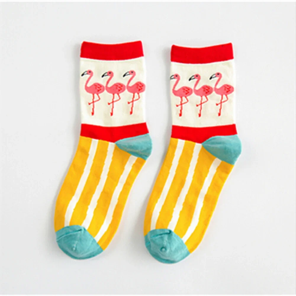 

Women's Colorful Flamingo Harajuku Socks Cute Funny Striped Lattice Sokken Christmas Halloween New Year's Birthday Gift