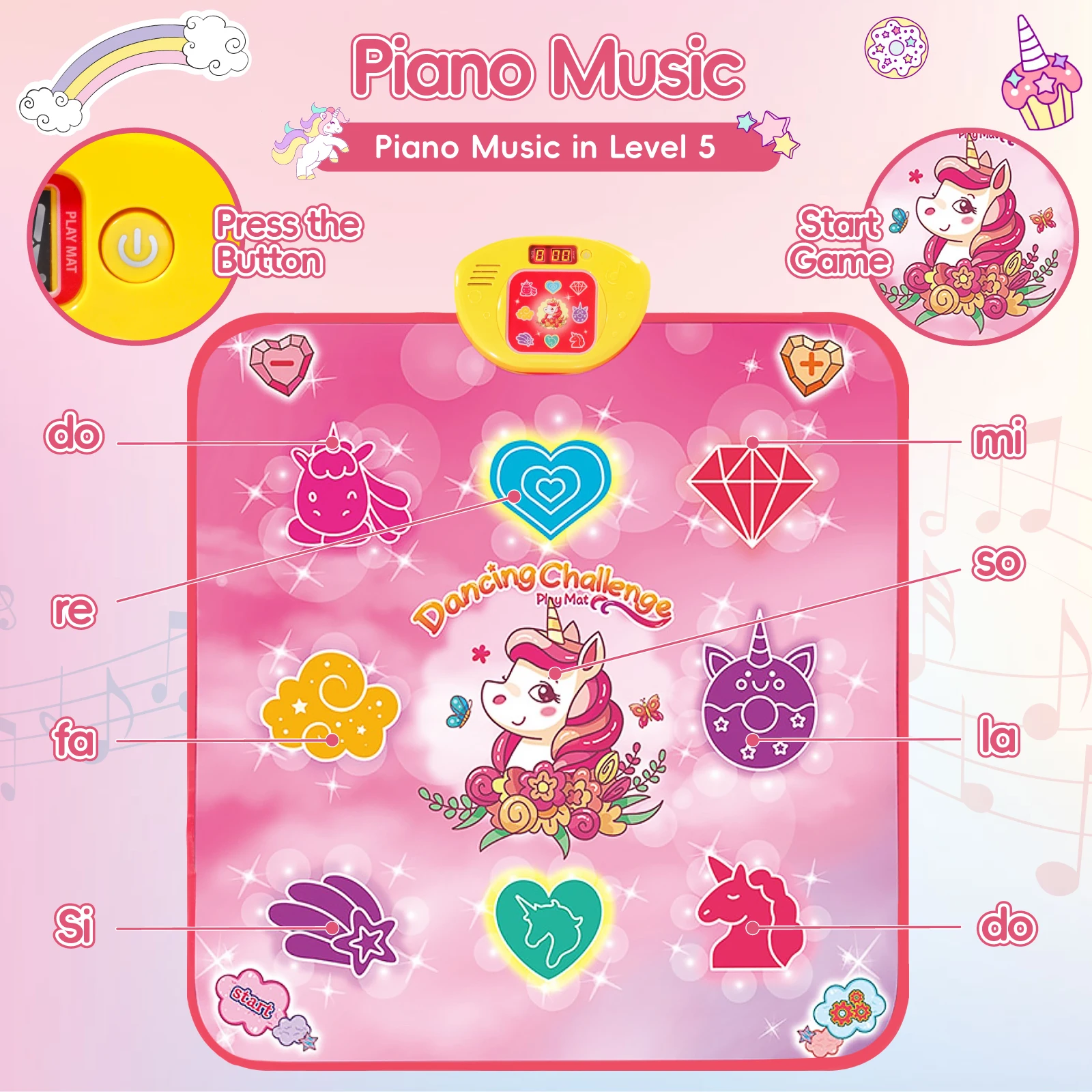 ダンスマット ユニコーン グロー 女の子用、ミュージックチャレンジパッド 34x25インチ、家族向け屋内エンターテイメント、究極の子供向けギフトの選択肢。