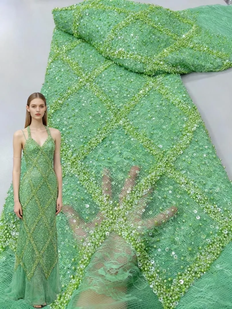 Luxury African Beaded With Sequins Lace Fabric 2025 High Quality Groom Nigerian Wedding Bridal Embroidery French Tulle Sewing