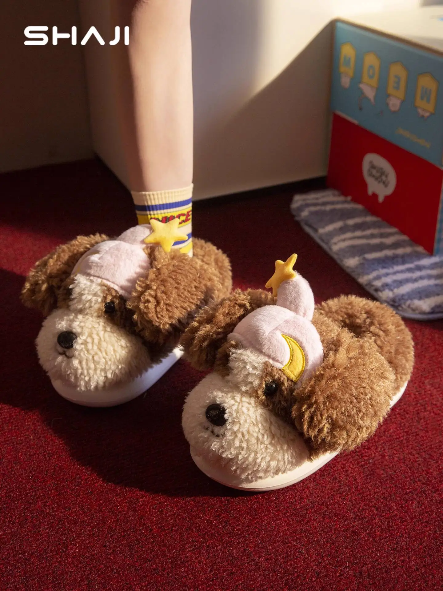 

Women's Cute Puppy Home Slippers 2025 Winter New Dog Cotton Slippers Cute Furry Closed Heel Indoor Household Slippers