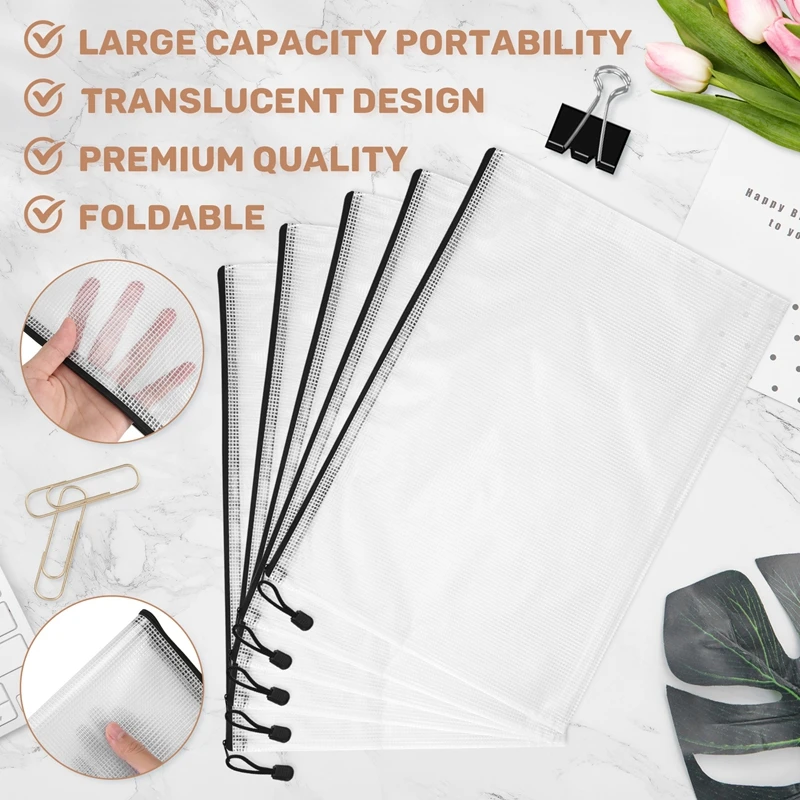 12PCS A3 Folder, Information Zipper Bag Plastic Wallet Mesh File Bag Zipper Bag Zipper Wallet