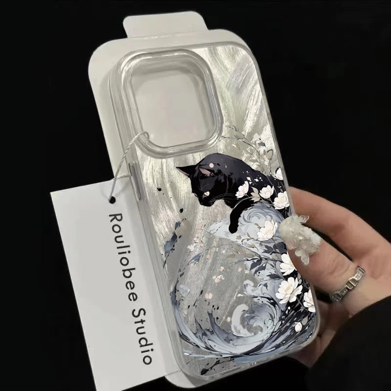 Spring Series Pear Blossom Black Cat Phone Case For Xiaomi 14T Pro 11 Lite 5G NE 14T 13T Shockproof Silicone Bumper Cases Cover