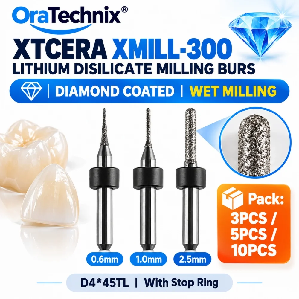 10/5/3PCS XTCERA Xmill-300 Lithium Disilicate Milling Bur With Stop Ring DC Glass Ceramic Dental CAD CAM Milling Cutter