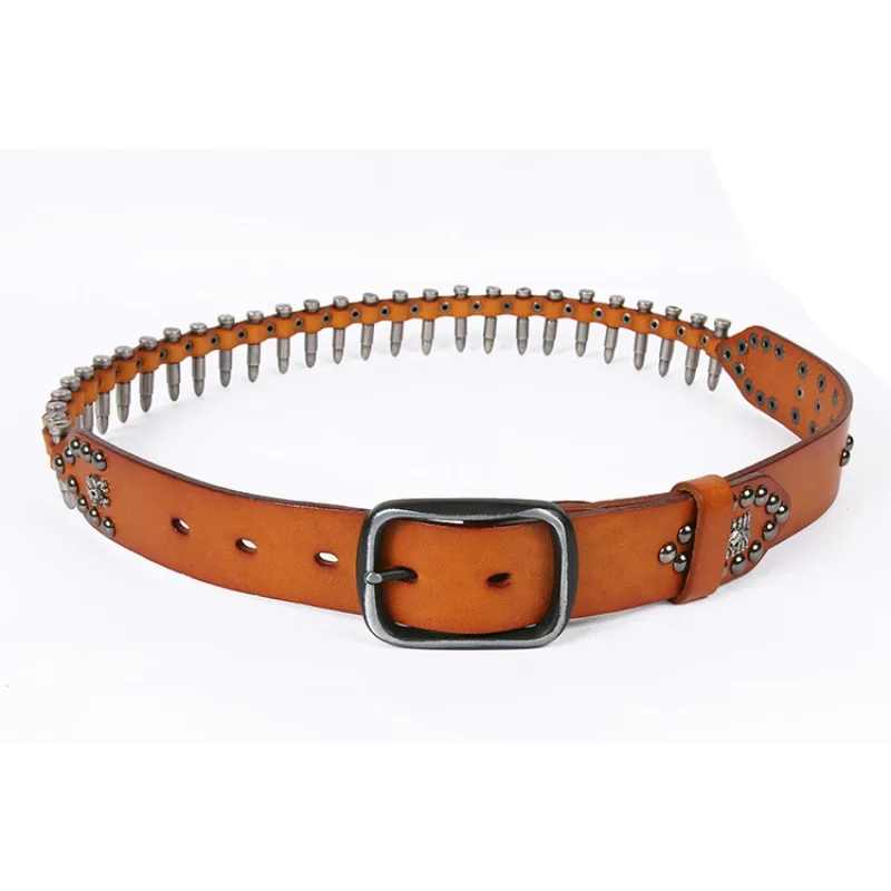 Punk Knight Belt New Personalized Bullet Belt Handmade Decorative Belt with Genuine Leather for Men and Women Punk Belt