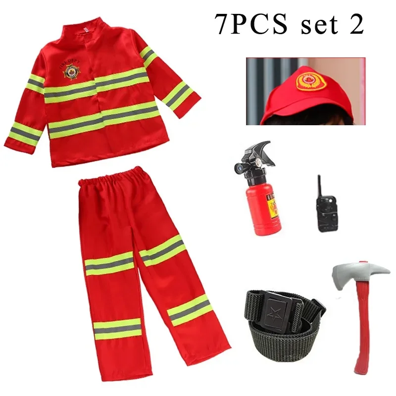 Firefighter Uniform Children Cosplay Halloween Costume Kids Boys Girls Carnival Party Fireman Fancy Clothing