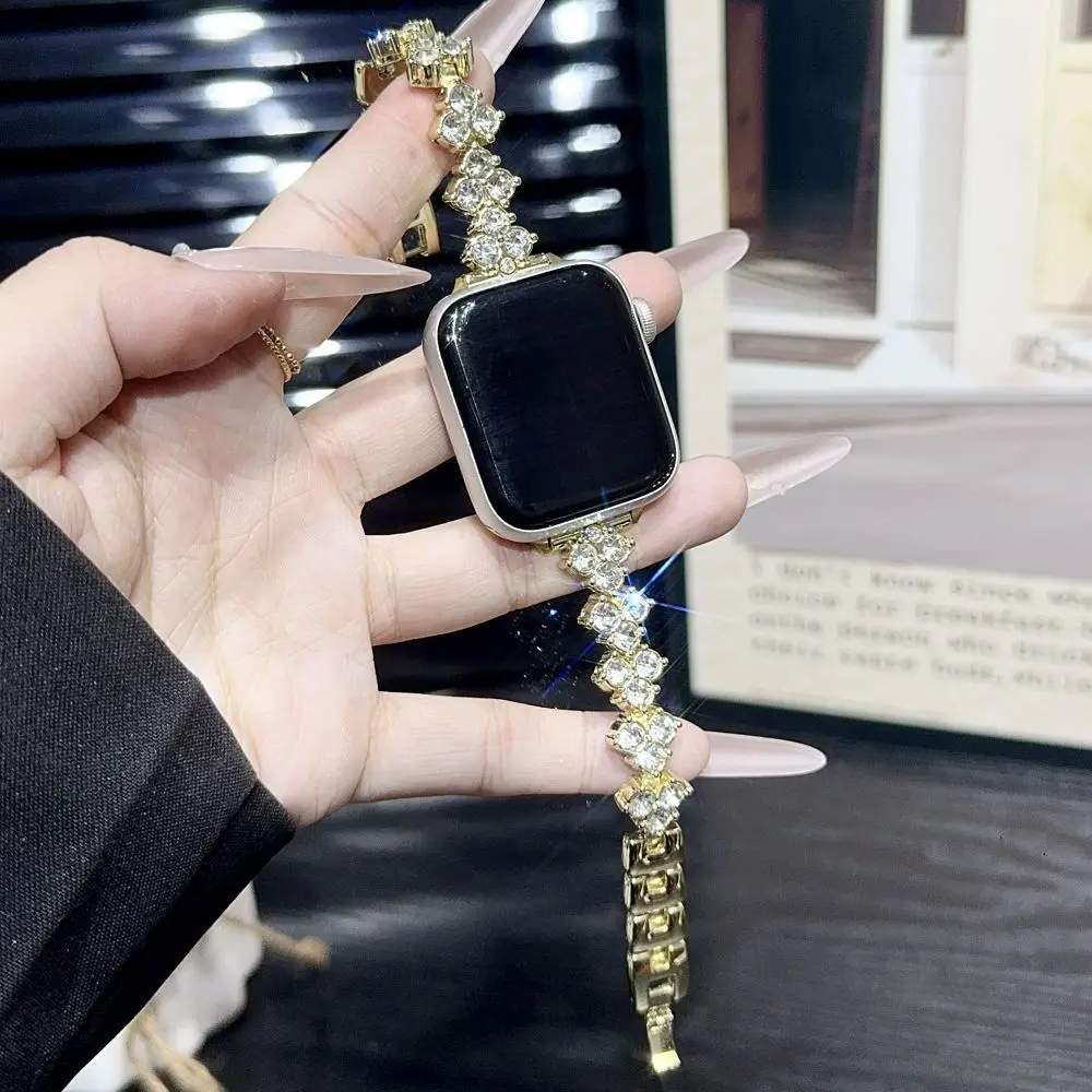 

Jewelry Flower Watch Band for Apple Watch Band 49 46 45 44 42 41 38mm Metal Strap Women Dressy Bracelet for iWatch S11 10 9 8 7
